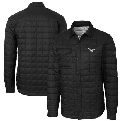 Cutter & Buck Men's Black Philadelphia Eagles Rainier PrimaLoft Eco Insulated Quilted Button-Up Shacket