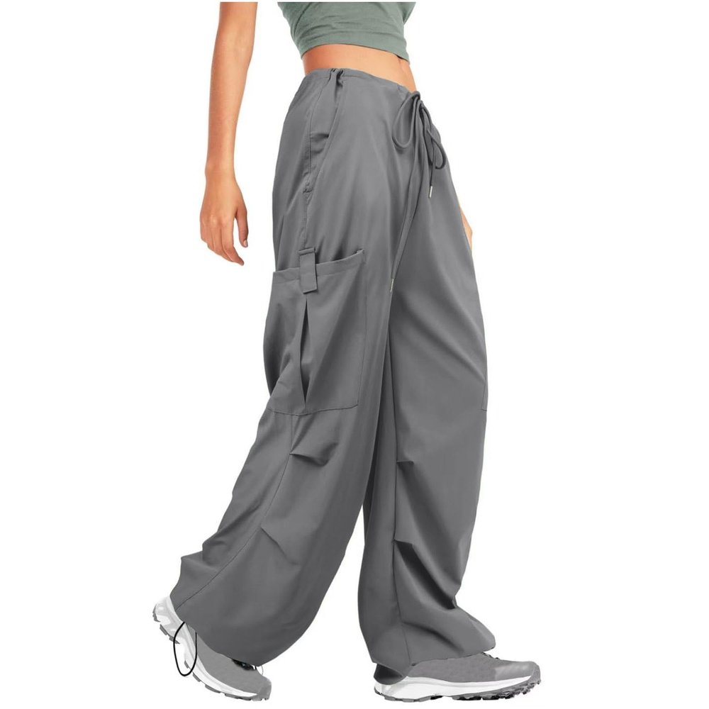 Womens Cargo Pants Parachute Wide Leg Elastic High Waisted Casual Y2k Teen Girls Jogger Pants Trousers Hiking Pants