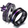His Hers Wedding Ring Sets Couples Matching Rings Women's 18k Black Gold Filled Violet CZ Wedding Engagement Ring Bridal Sets & Men's Tungsten Carbide Wedding Band view 1
