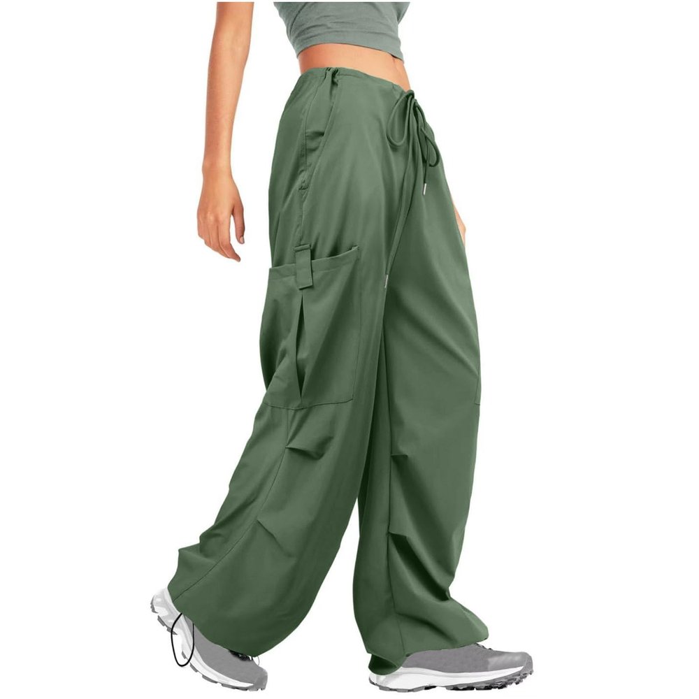 Womens Cargo Pants Parachute Wide Leg Elastic High Waisted Casual Y2k Teen Girls Jogger Pants Trousers Hiking Pants