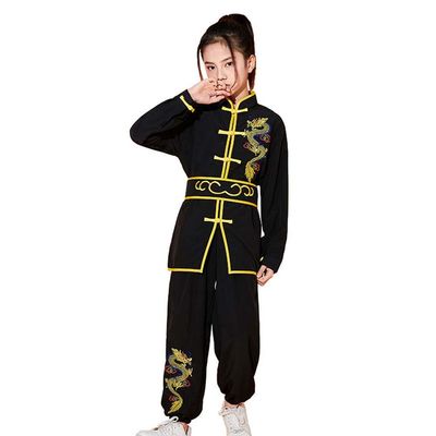 YEMYIQZ Kung Fu Uniform for Boys Girls Kids Traditional Chinese Embroidered Tai Chi Wing Chun Master Martial Arts Set Outfit (Black, L)
