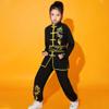 YEMYIQZ Kung Fu Uniform for Boys Girls Kids Traditional Chinese Embroidered Tai Chi Wing Chun Master Martial Arts Set Outfit (Black, L) view 4