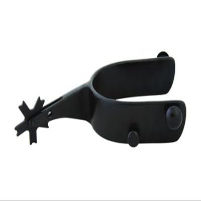 Rowdy Rowels Youth Bull Riding Spurs - Black Steel, 2 1/4" with Rowels, 15-Degree Offset; Perfect for Young Riders
