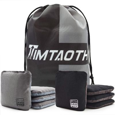 Timtaoth Dual Sided Corn Hole Bags Professional Cornhole Bags Set of 8 Regulation Size Weight Pro Corn Hole Bean Bags Slick and Stick,Black&Gray