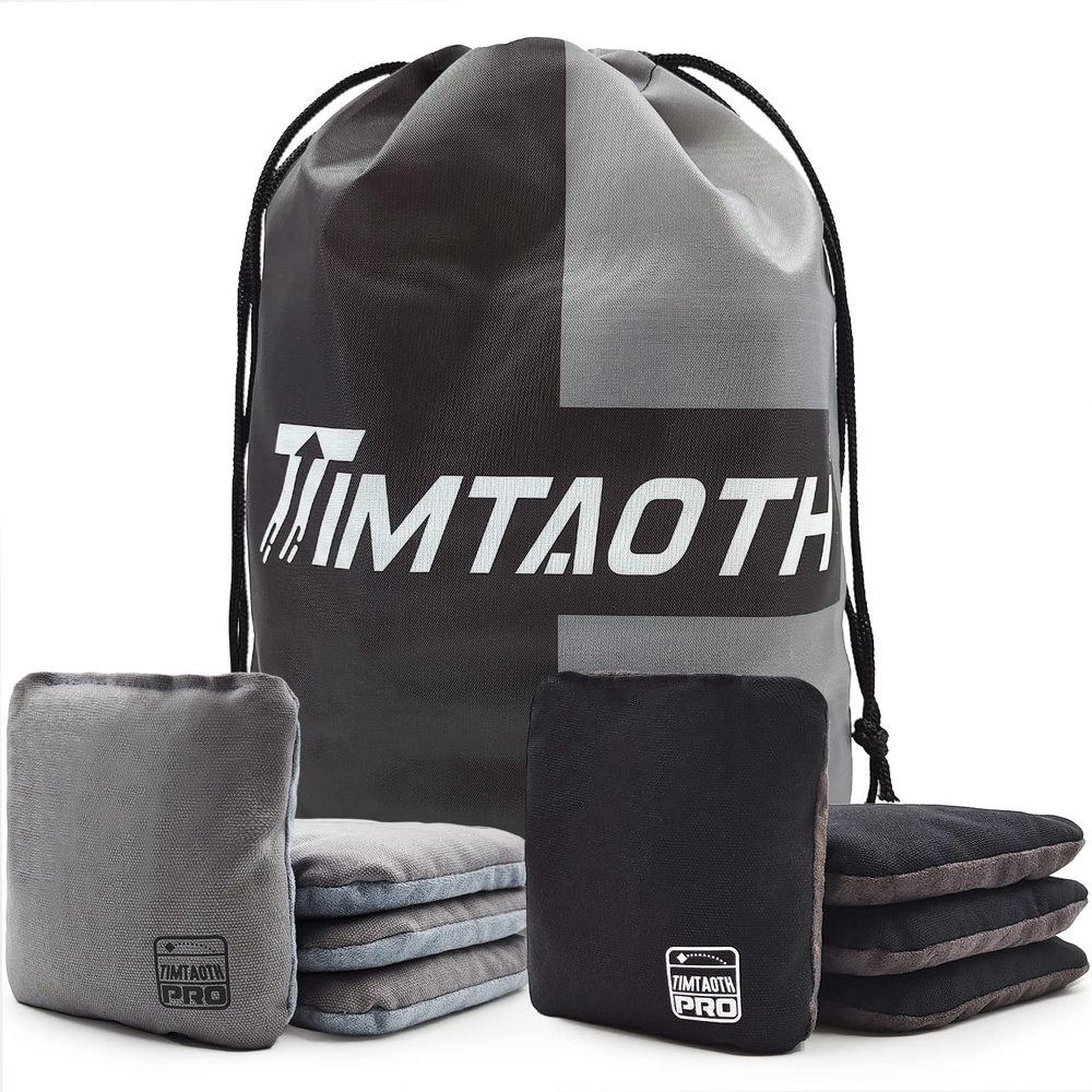 Timtaoth Dual Sided Corn Hole Bags Professional Cornhole Bags Set of 8 Regulation Size Weight Pro Corn Hole Bean Bags Slick and Stick,Black&Gray