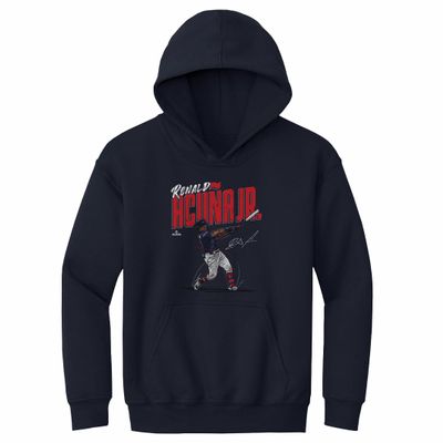 500 LEVEL Ronald Acuna Jr. Youth Sweatshirt (Youth Hoodie, Medium, Navy) - Ronald Acuna Jr. Chisel WHT