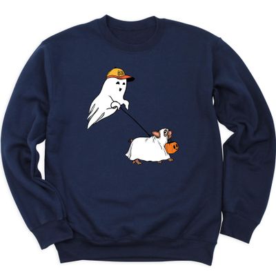 Ghost Dog Sweatshirt for Women, Funny Halloween Sweater, Cute Ghost Dog Outfit, Flying Ghost Long sleeves, Cute Unisex Halloween Top