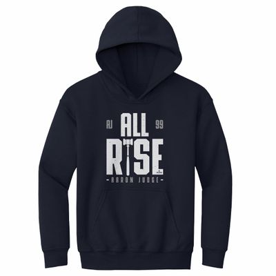 500 LEVEL Aaron Judge Youth Sweatshirt (Youth Hoodie, Large, Navy) - Aaron Judge Rise W WHT