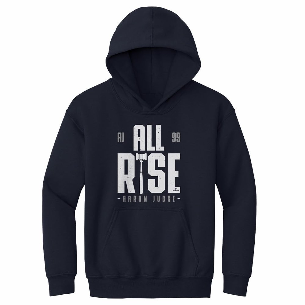 500 LEVEL Aaron Judge Youth Sweatshirt (Youth Hoodie, Large, Navy) - Aaron Judge Rise W WHT