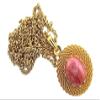 12x10 Oval Rhodocrosite Gem Goldplated Gold Plated Mesh Pendant Chain EBS9268 view 1