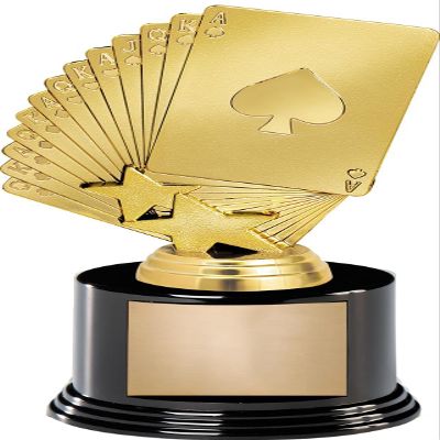 Cards Bridge Trophy, 7" Gold Award On Black Round Base - Add Your Own Engraving, 50 Pack