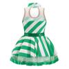 QinCiao Christmas Candy Cane Costume for Kids Girls Striped Mesh Splice Figure Ice Skating Dress Dance Wear Green 4 Years view 4