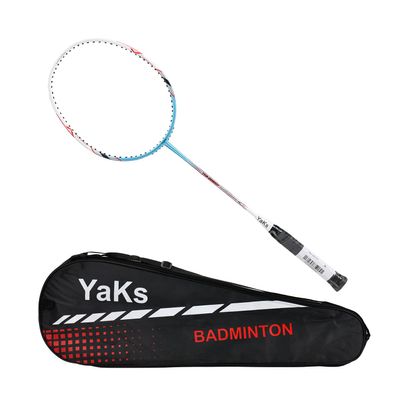 YAKS 3U Full Carbon Professional Ultra Light High Elastic Adult Student Training Badminton Racket Set Durable Type White-Blue