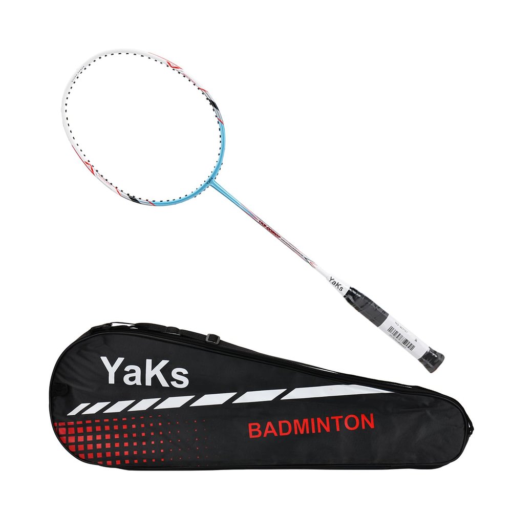 YAKS 3U Full Carbon Professional Ultra Light High Elastic Adult Student Training Badminton Racket Set Durable Type White-Blue