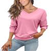 FMEYOA Womens Pink Sweatshirt without Hood Long Sleeve V-Neck Pullover Casual Fall Spring Lightweight Shirts Tops view 1