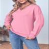 FMEYOA Womens Pink Sweatshirt without Hood Long Sleeve V-Neck Pullover Casual Fall Spring Lightweight Shirts Tops view 2