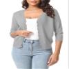 Urban CoCo Woman's 3/4 Sleeve V-Neck Cropped Cardigan Sweater Open Front Lightweight Knit Shrugs for Women (Light Grey,XL) view 1