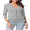 Urban CoCo Woman's 3/4 Sleeve V-Neck Cropped Cardigan Sweater Open Front Lightweight Knit Shrugs for Women (Light Grey,XL) view 2