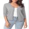 Urban CoCo Woman's 3/4 Sleeve V-Neck Cropped Cardigan Sweater Open Front Lightweight Knit Shrugs for Women (Light Grey,XL) view 3