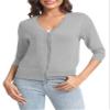 Urban CoCo Woman's 3/4 Sleeve V-Neck Cropped Cardigan Sweater Open Front Lightweight Knit Shrugs for Women (Light Grey,XL) view 4