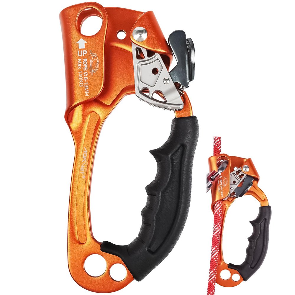 AOKWIT UIAA & CE Certified Rope Ascender Aluminum Alloy Rock Climbing Gear Strong Rigging Rappelling Equipment for Rock Tree Climbing Arborist Rescue Mountaineering Caving (Right Hand Orange 1)