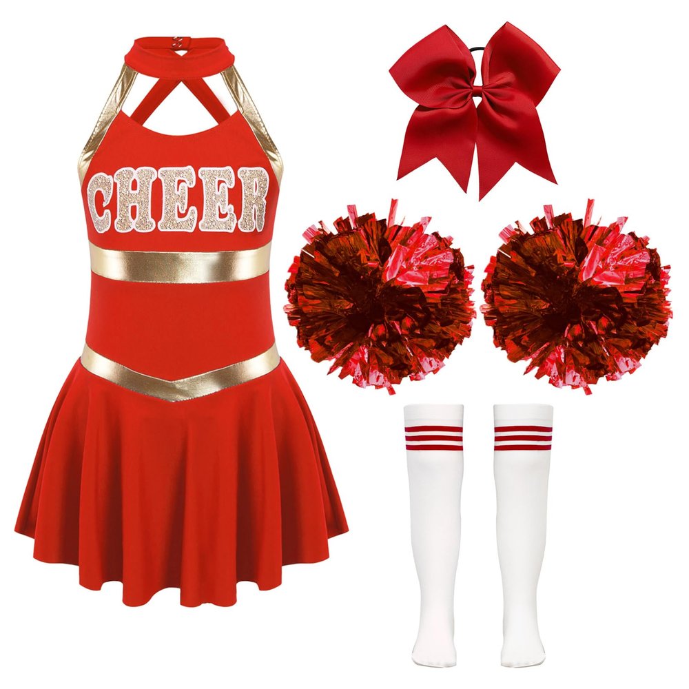 TSSOE Kids Girls Sleeveless Cheerleading Outfits School Event Cheer Leader Costume Halloween Dress Up G04 16 Years