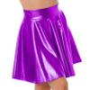 JanJean Women Shiny Metallic Pleated Skirt Skater Miniksirt Ballet Dance Costume Halloween Party Club Purple X-Large view 2