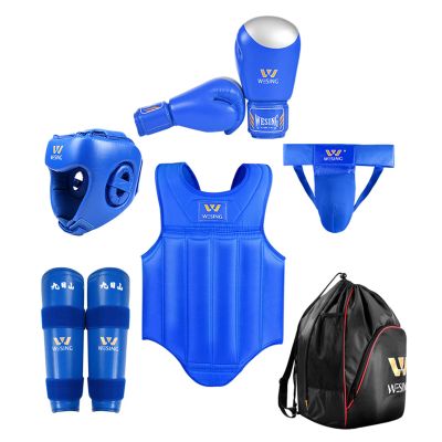 WESING Kids MMA Gear Set 6PCS Sanda Gear Set for Boys 3-12 Years (XS(50-55in, 55-66lb), Blue)