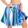 JanJean Women Shiny Metallic Pleated Skirt Skater Miniksirt Ballet Dance Costume Halloween Party Club Shiny Large view 2
