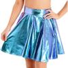 JanJean Women Shiny Metallic Pleated Skirt Skater Miniksirt Ballet Dance Costume Halloween Party Club Shiny Large view 4