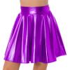 JanJean Women Shiny Metallic Pleated Skirt Skater Miniksirt Ballet Dance Costume Halloween Party Club Purple Small view 1