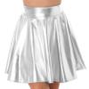 TSSOE Women Shiny Metallic Pleated Skirt Skater Miniksirt Dance Skirt Halloween Rave Party Clubwear Silver Medium view 1