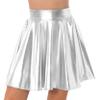TSSOE Women Shiny Metallic Pleated Skirt Skater Miniksirt Dance Skirt Halloween Rave Party Clubwear Silver Medium view 2