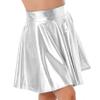 TSSOE Women Shiny Metallic Pleated Skirt Skater Miniksirt Dance Skirt Halloween Rave Party Clubwear Silver Medium view 3
