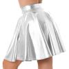 TSSOE Women Shiny Metallic Pleated Skirt Skater Miniksirt Dance Skirt Halloween Rave Party Clubwear Silver Medium view 4
