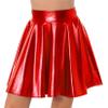 JanJean Women Shiny Metallic Pleated Skirt Skater Miniksirt Ballet Dance Costume Halloween Party Club Red Small view 2