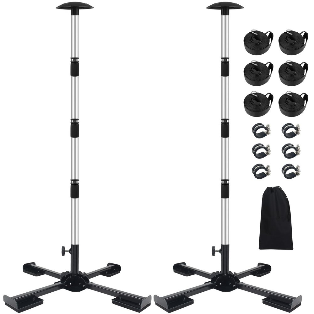 VEITHI Boat Cover Support Poles Heavy Duty 2 Pack,21 to 58 Aluminum Pontoon Telescoping Boat Cover Support System with Metal Cross Base and Adjustable Strap - Black