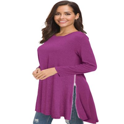 Afibi Tops For Women Long Sleeve Side Split Loose Tunic Tops For Leggings (Medium, Purple)