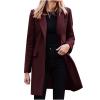 Akivide Women Winter Fall Single Breasted Pea Coat Casual Midi Trend Coat Overcoat Long Sleeve Lapel Collar Jacket Outerwear view 1