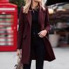Akivide Women Winter Fall Single Breasted Pea Coat Casual Midi Trend Coat Overcoat Long Sleeve Lapel Collar Jacket Outerwear view 2