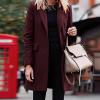 Akivide Women Winter Fall Single Breasted Pea Coat Casual Midi Trend Coat Overcoat Long Sleeve Lapel Collar Jacket Outerwear view 3