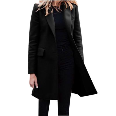 Akivide Women Winter Fall Single Breasted Pea Coat Casual Midi Trend Coat Overcoat Long Sleeve Lapel Collar Jacket Outerwear