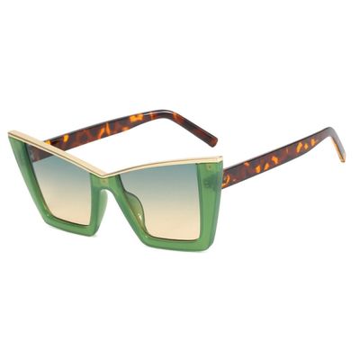 MUTYNE Cat Eye Sunglasses Women Fashion Oversized Gradient Color Shades Eyewear Semi Metal Cateye Frame Sun Glasses,Leopard Green Yellow,One size