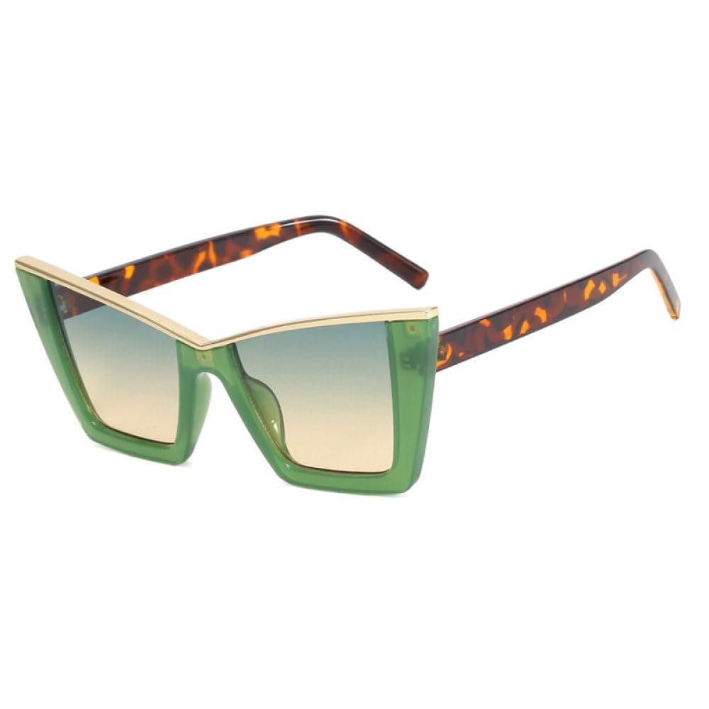 MUTYNE Cat Eye Sunglasses Women Fashion Oversized Gradient Color Shades Eyewear Semi Metal Cateye Frame Sun Glasses,Leopard Green Yellow,One size