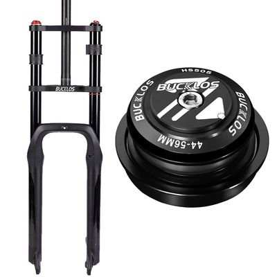 BUCKLOS 26 x 4.0 inch Fat Tire MTB Air Double Crown Suspension Fork & 44-56mm Black Headset