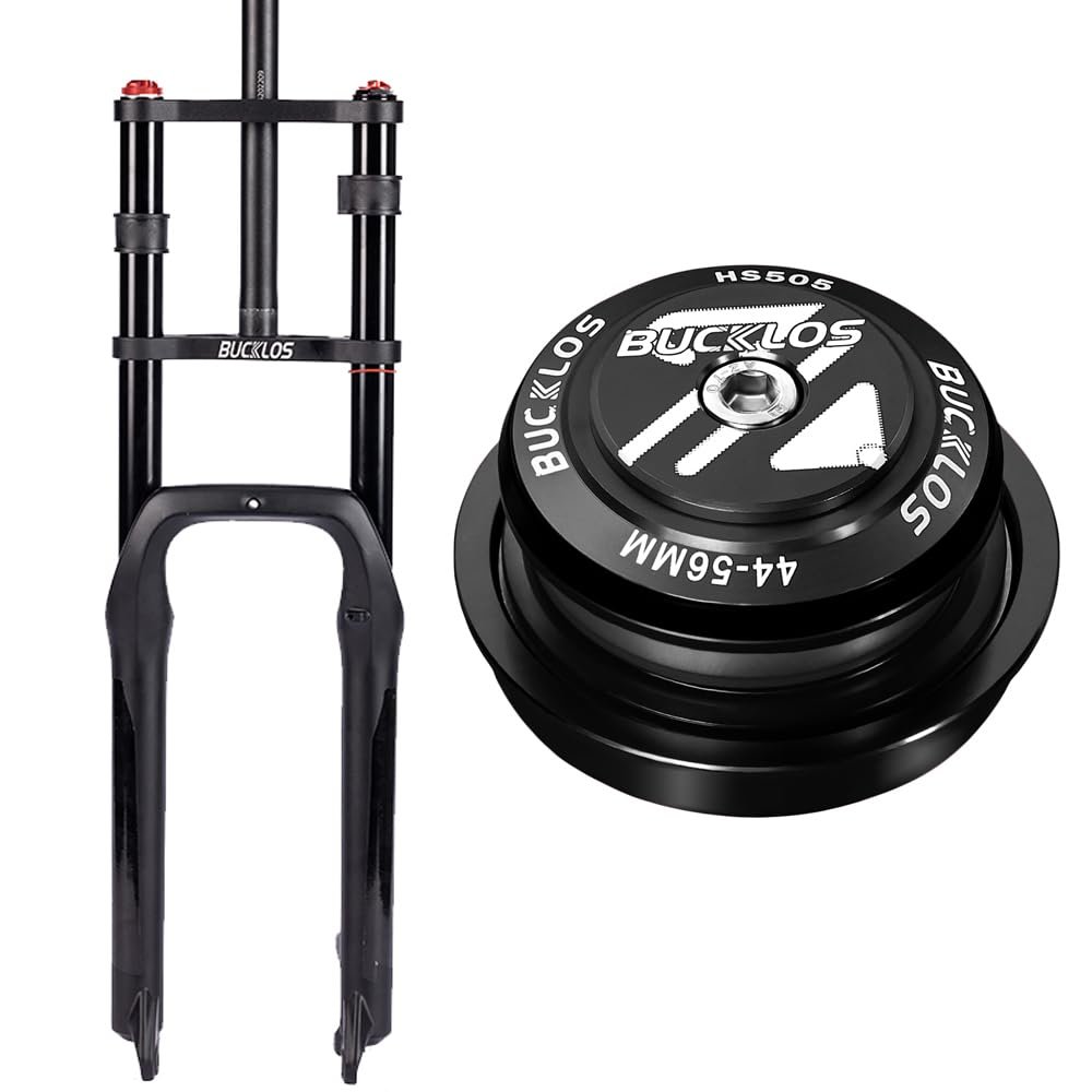 BUCKLOS 26 x 4.0 inch Fat Tire MTB Air Double Crown Suspension Fork & 44-56mm Black Headset