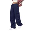 NATHGAM Women's Cargo Pants Fashion Street Baggy Comfy Wide Leg Low Waist Harem Pants Y2K Teen Girl Streetwear with Pockets Dark Blue view 2
