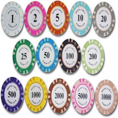 Yarsanor Poker Chips Casino Games 50 Piece Casino Chips, 14g Monaco Casino Clay Chips, Poker Chips Monte Carlo for Texas Holdem Blackjack (Size : 50pcs $500)