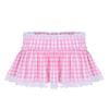 Miutii Womens Schoolgirls Short Gingham Miniskirt with Lace Hem Pleated Sissy Lingerie A-line Skirt Pink Large view 1