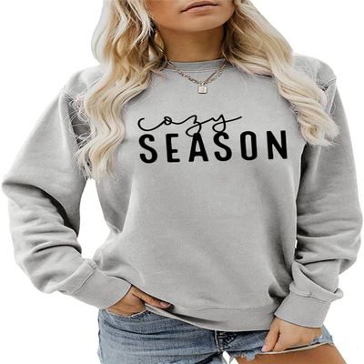 Hapwalyn Cozy Season Sweatshirt, Get Cozy Shirt Women Casual Crewneck Pullover Tops, Funny Fall Winter Sweater Weather Blouse